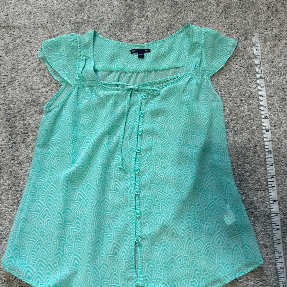 Green Sheer Blouse with buttons and Tie Front